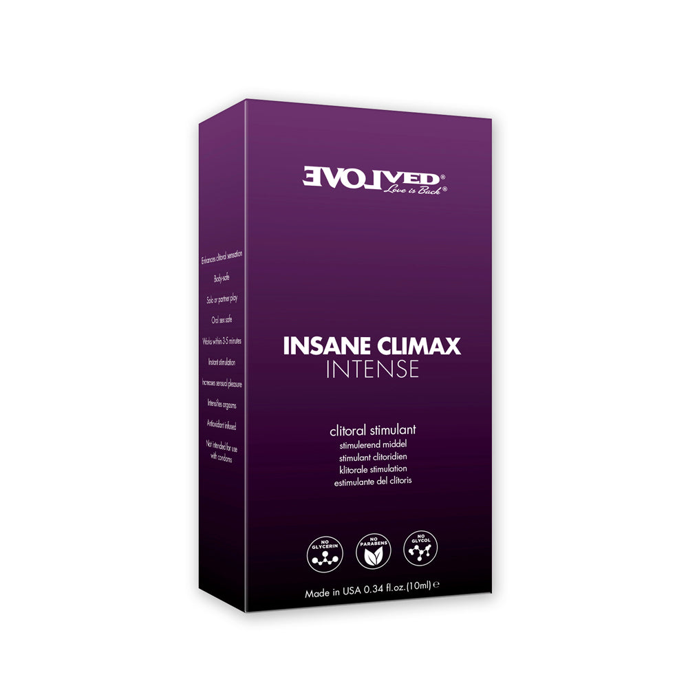 Insane Climax Intense clitoral stimulating oil in a purple box.