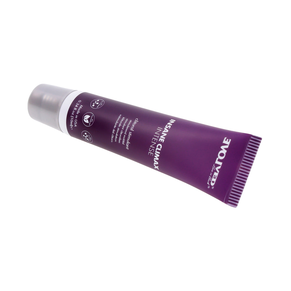 Purple tube of Insane Climax Intense clitoral stimulating oil.