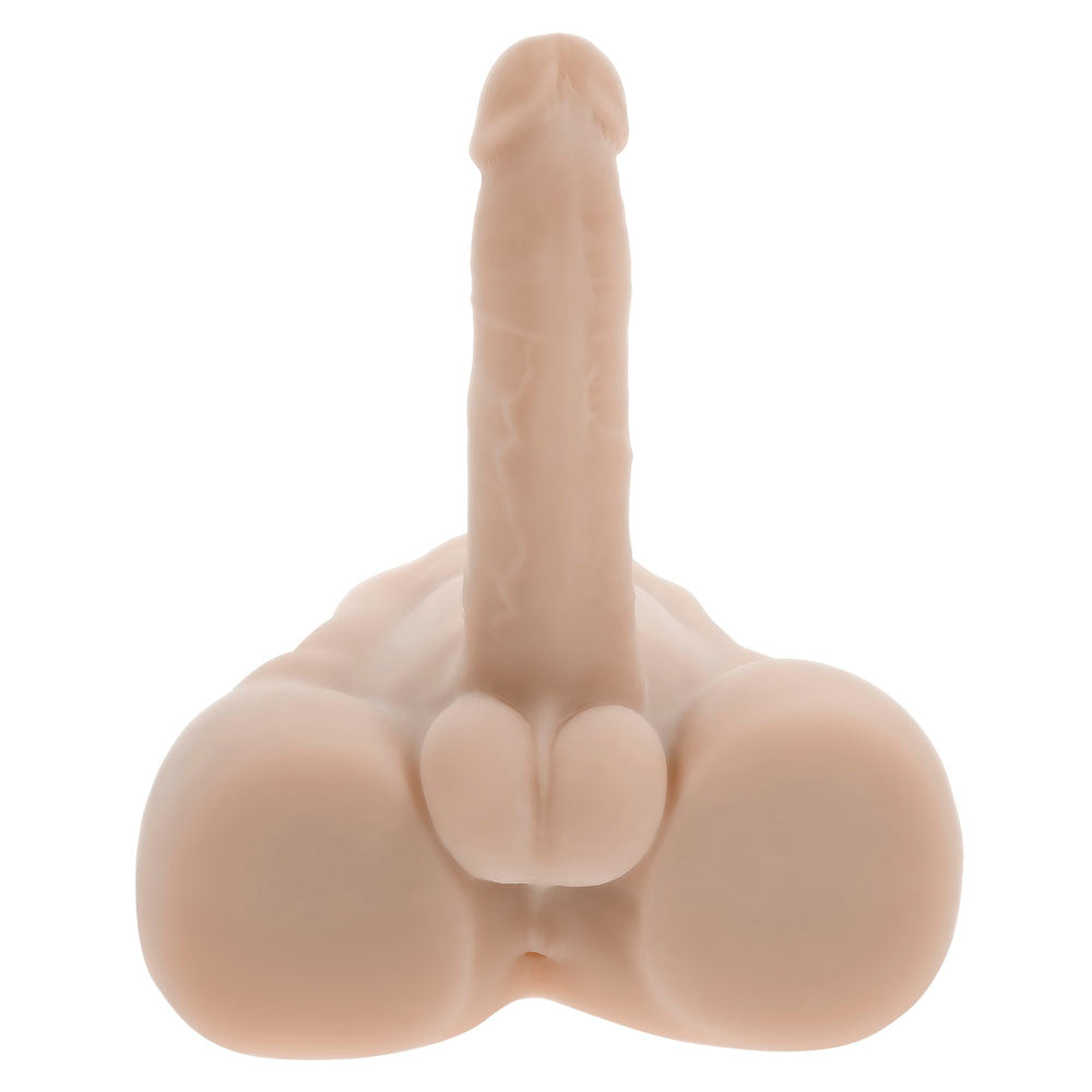 Realistic male masturbator with thrusting feature, waterproof and rechargeable design.