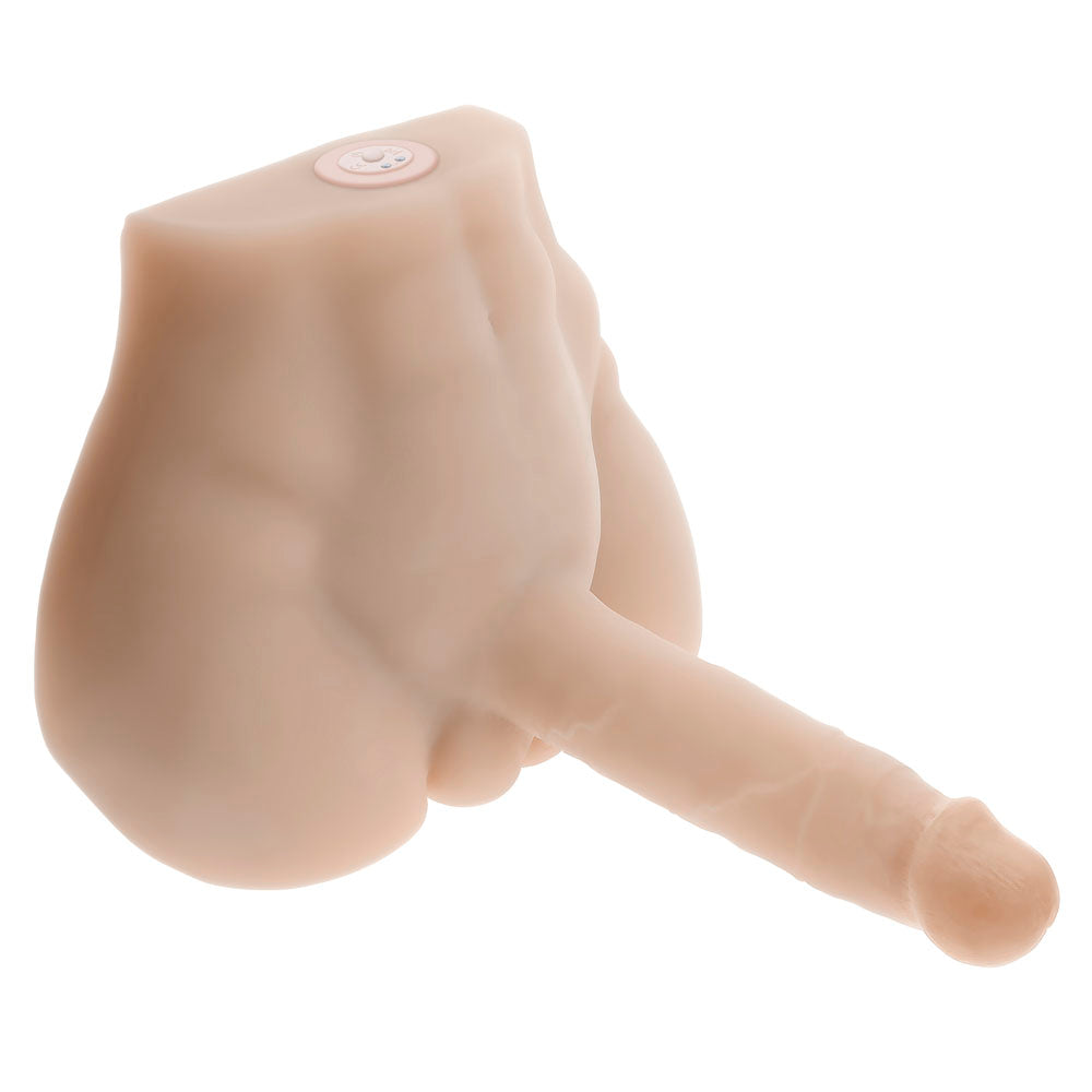 Realistic male masturbator with thrusting feature, waterproof and rechargeable design.