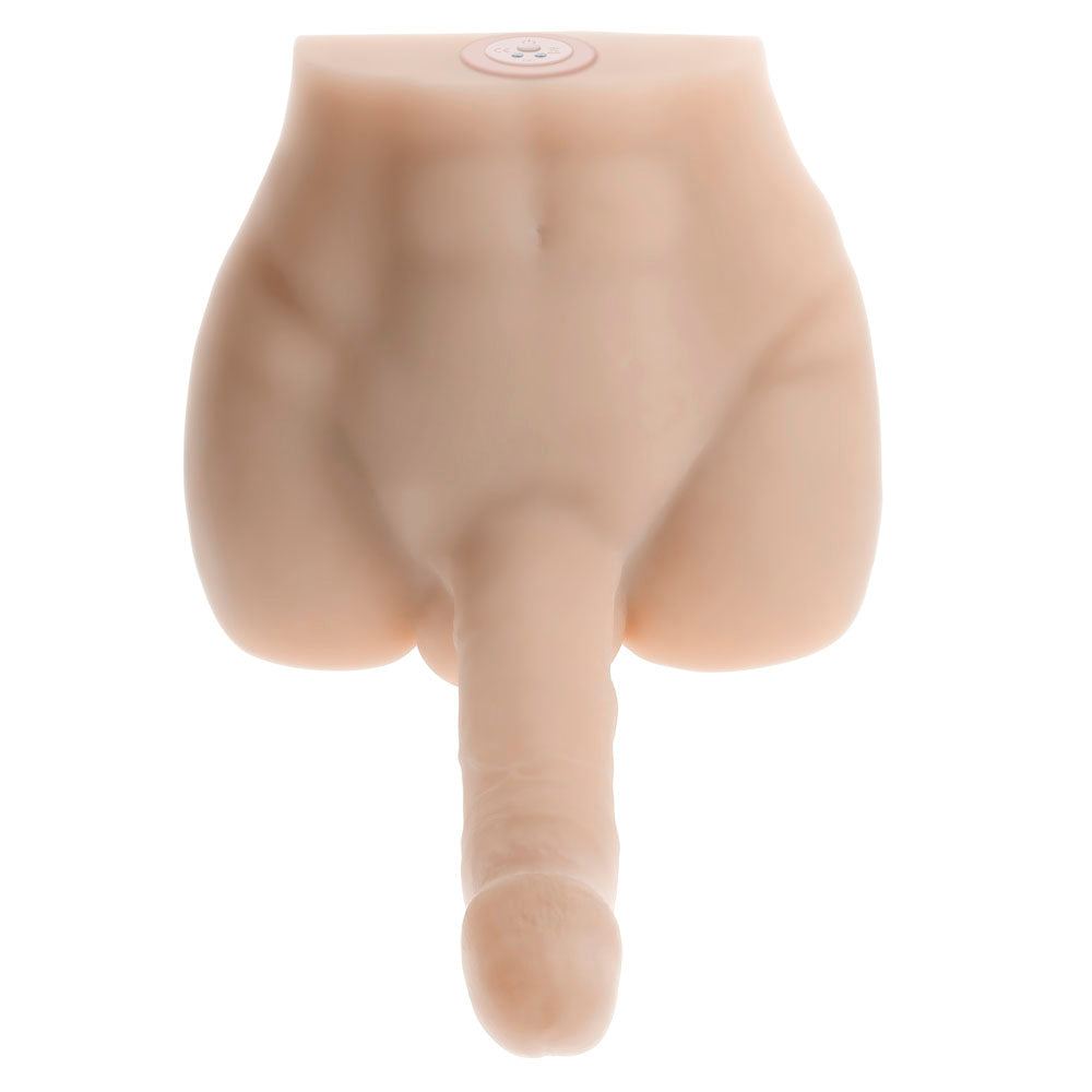 Realistic male masturbator with thrusting feature, waterproof and rechargeable design.