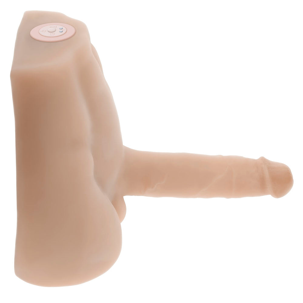 Realistic male masturbator with thrusting feature, waterproof and rechargeable design.