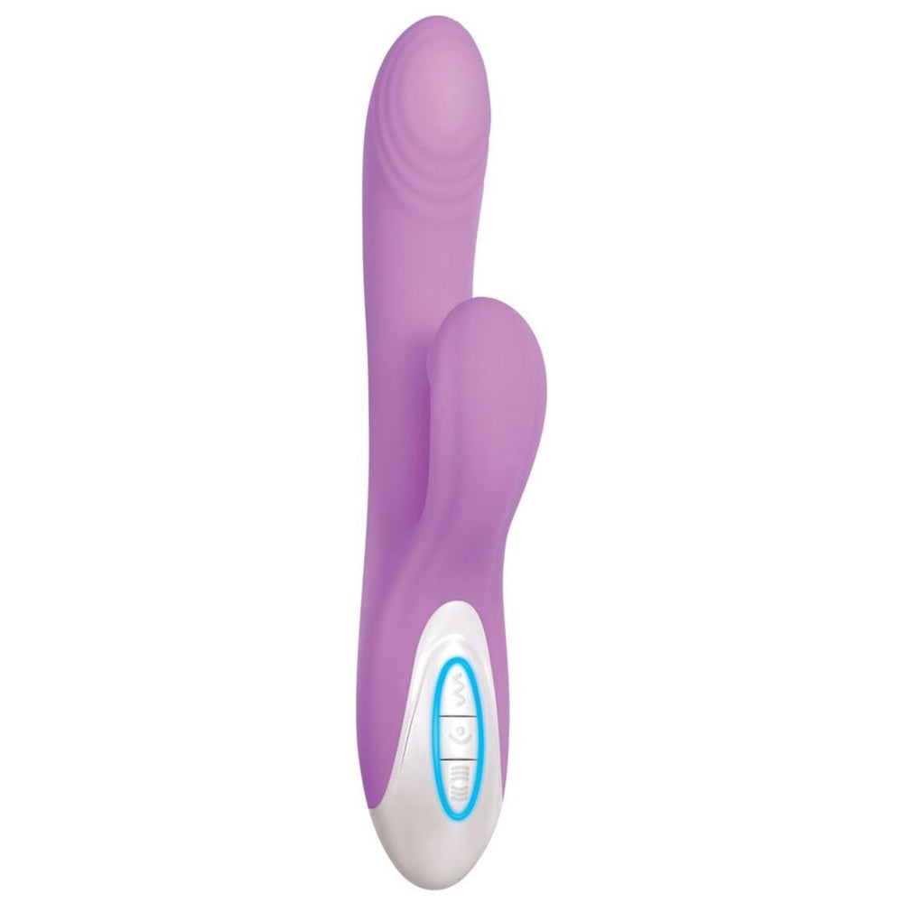 Purple G-spot suction vibrator with thumping motion and control buttons.