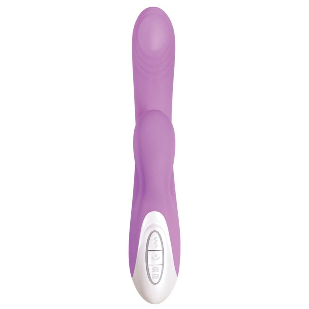 Purple G-spot suction vibrator with thumping motion and control buttons.