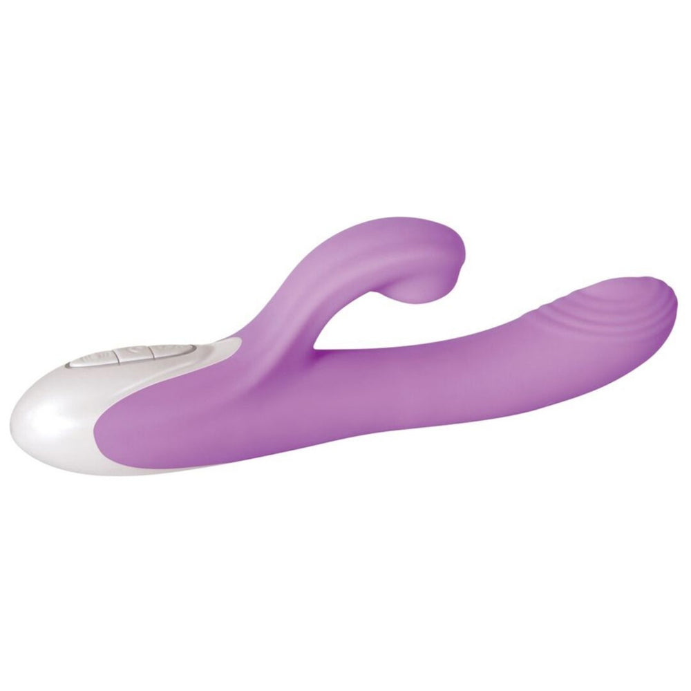 Purple G-spot suction vibrator with thumping motion and buttons.