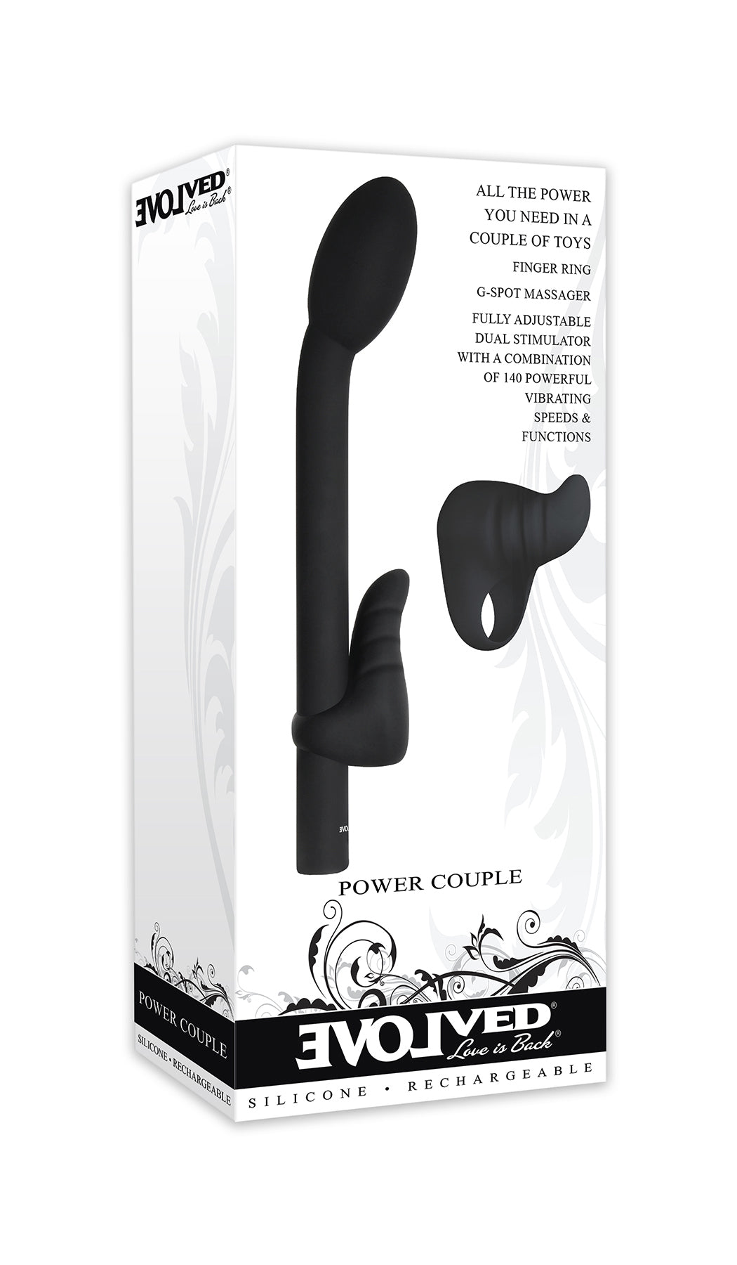 Black G-spot massager and finger ring vibrator set.
