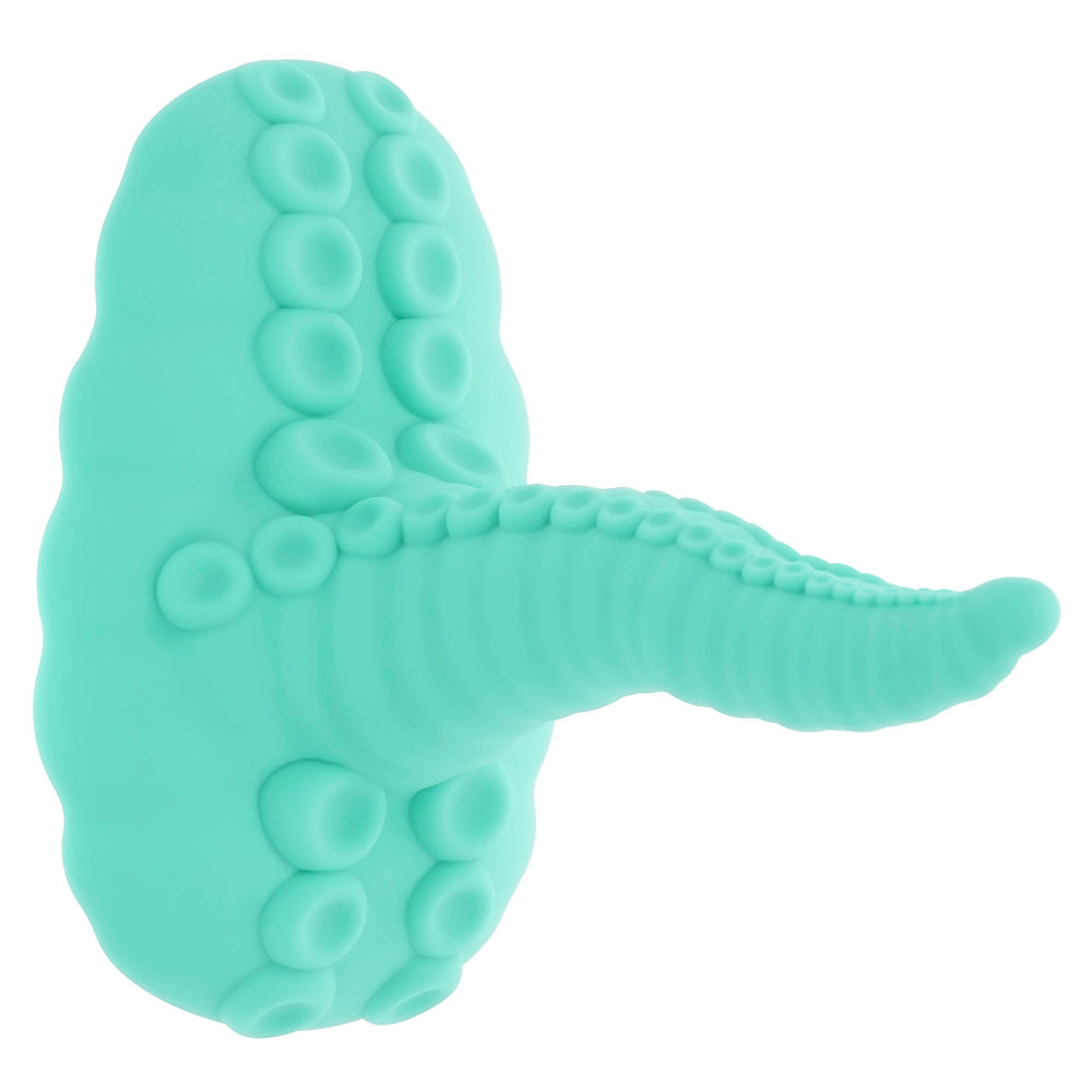 A teal vibrating tentacle toy with suction base and textured suckers.