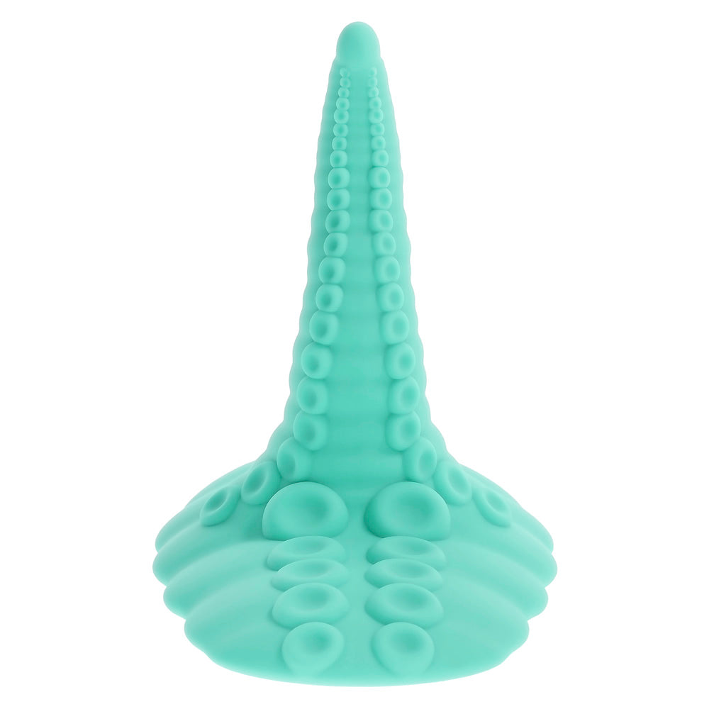 A teal vibrating tentacle toy with suction base and textured suckers.