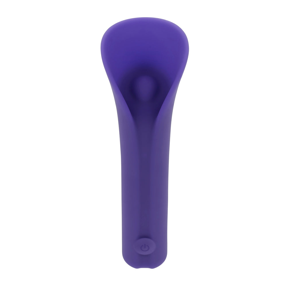 Purple silicone vibrating bullet with a power button.
