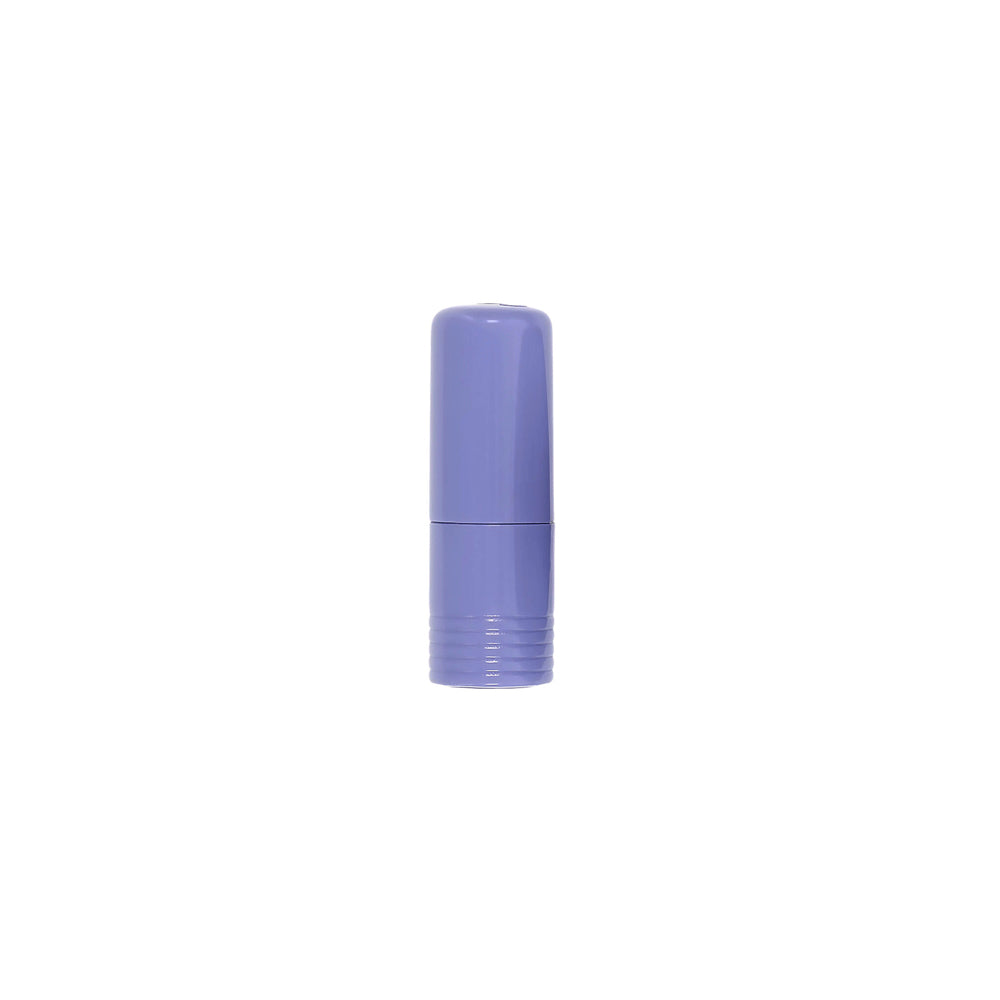 A purple vibrating silicone anal plug with ribbed detailing.