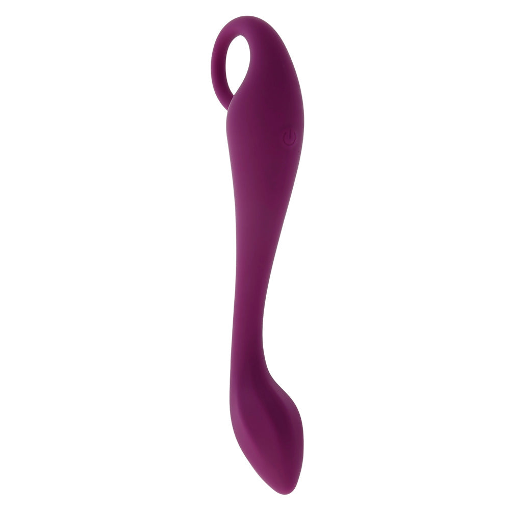 A purple G-spot vibrator with a power button.