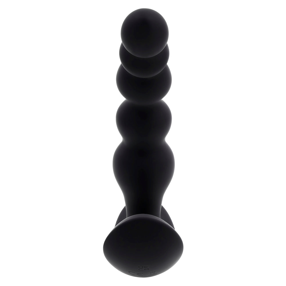 Black silicone vibrator with a beaded shaft and bulbous base.