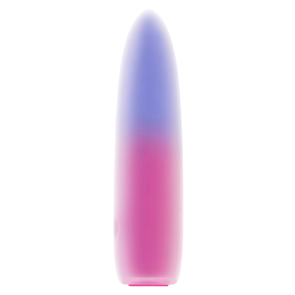 A pink and purple gradient bullet vibrator with a pointed tip.