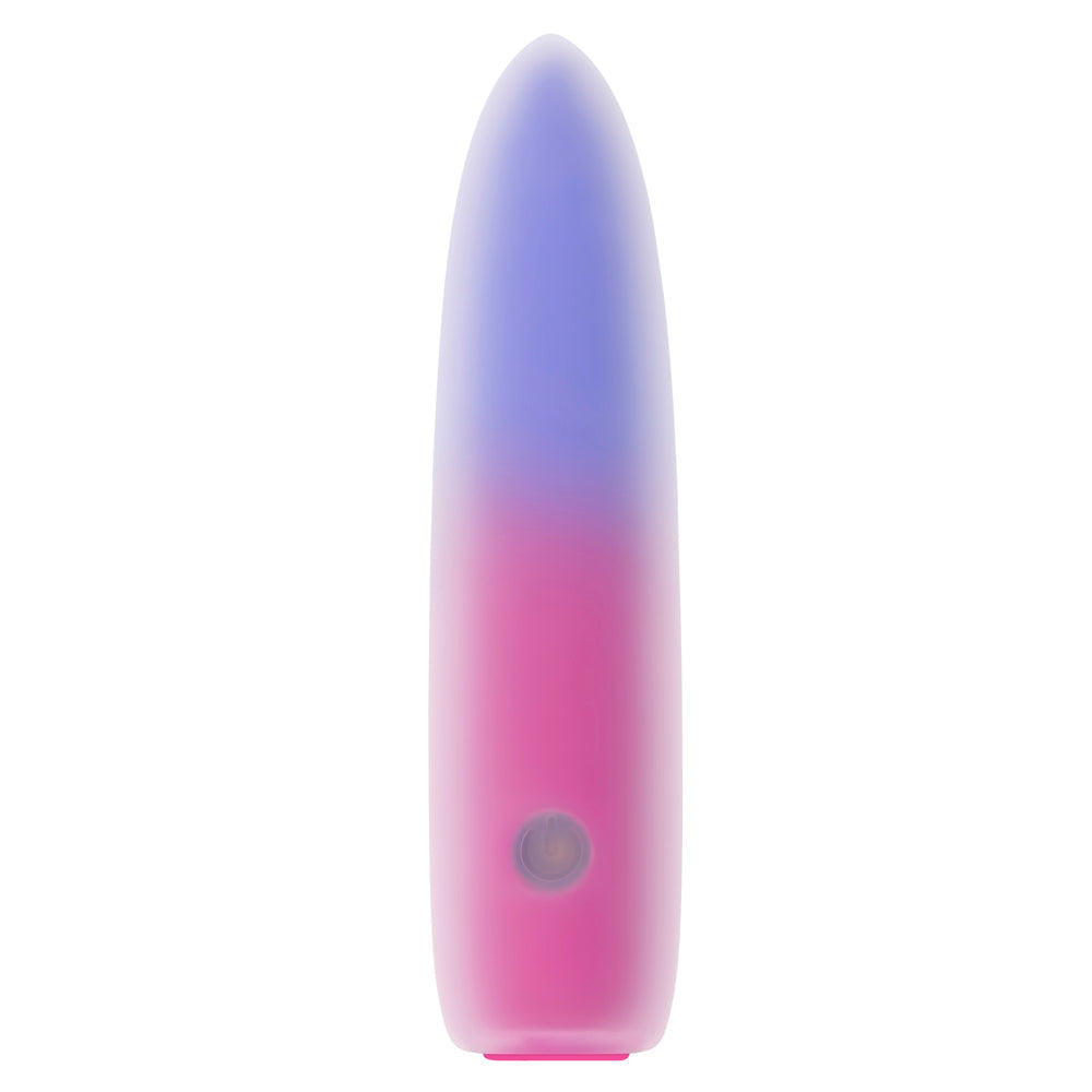 A pink and purple gradient bullet vibrator with a button.