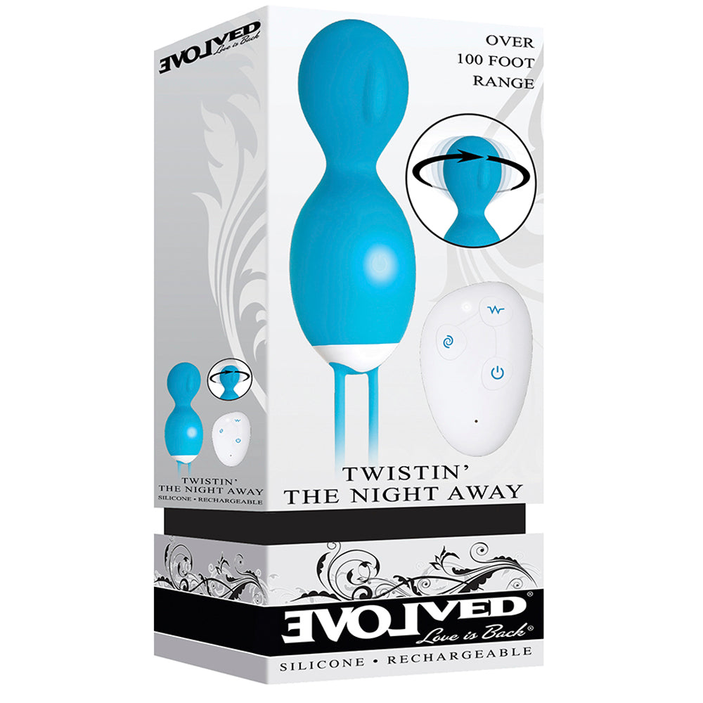 Blue remote-controlled vibrating egg with a white remote.