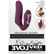 Purple dual motor finger vibrator with "Helping Hand" branding.