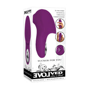 A purple rechargeable finger vibe with suction and vibration features.