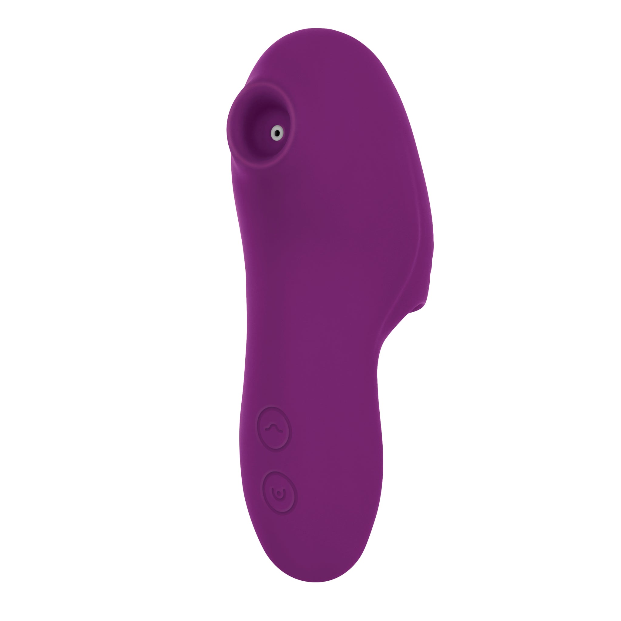 Purple rechargeable finger vibe with suction and vibration features.