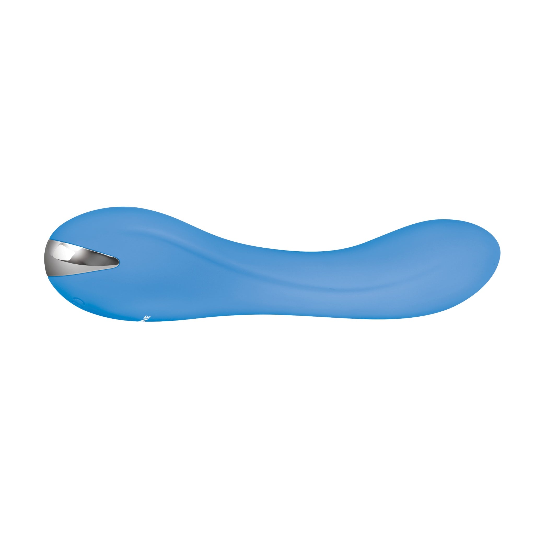 A blue silicone G-spot vibrator with a chrome accent.