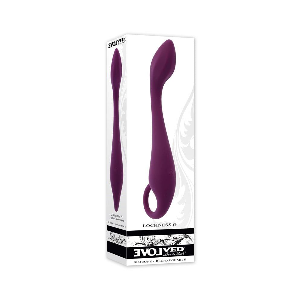 Purple Lochness G-spot vibrator made of silicone.