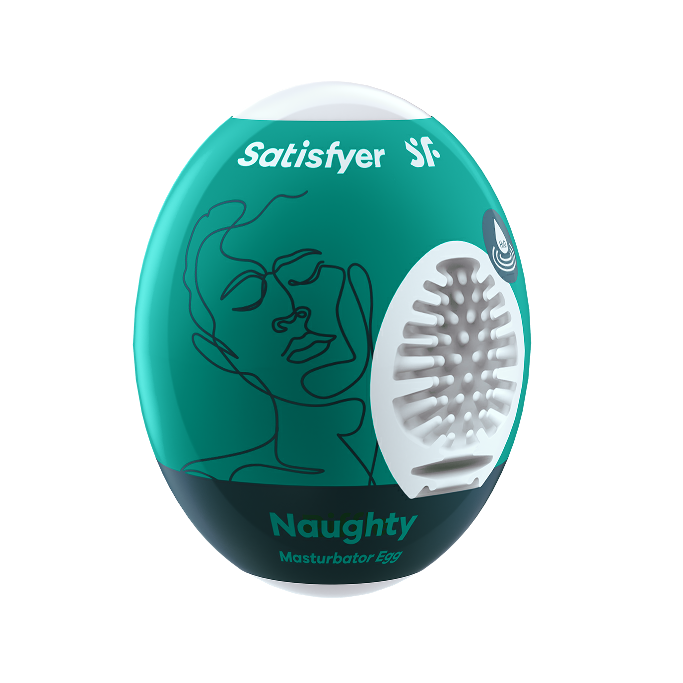 Satisfyer Naughty Masturbator Egg with textured interior and face design.