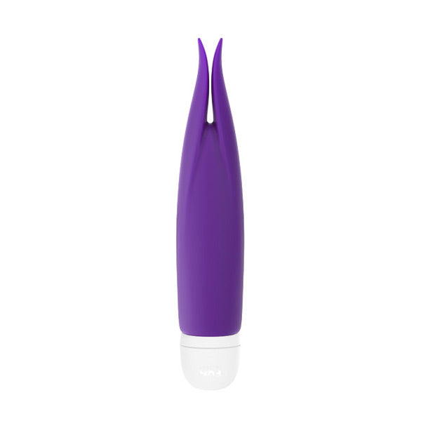 A purple and white clitoral vibrator with fluttering tips.