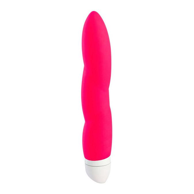 A slim, pink G-spot vibrator with a white tip.