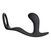Black silicone cock ring and prostate plug with a curved design.
