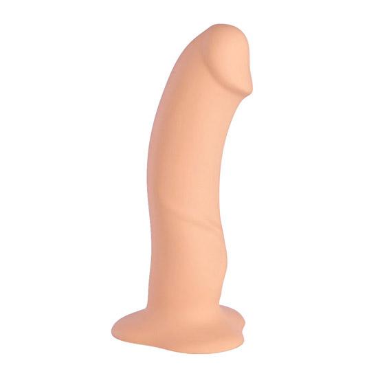 Realistic flesh-colored G-spot dildo with pronounced head and suction base.