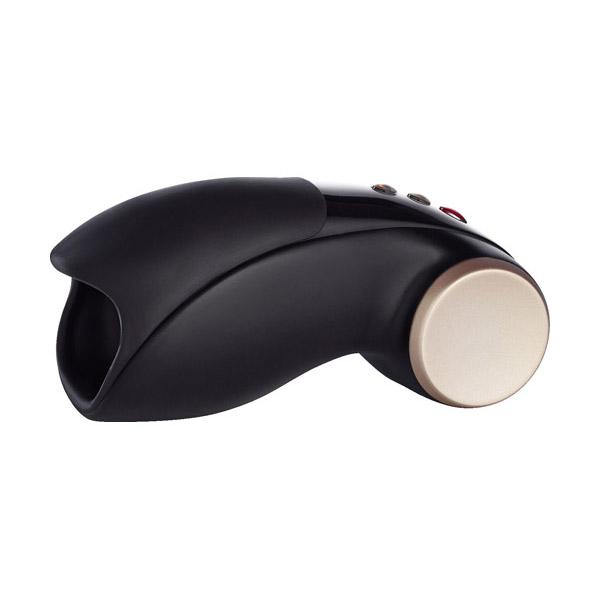 Black Cobra Libre II vibrating masturbator with gold accent.