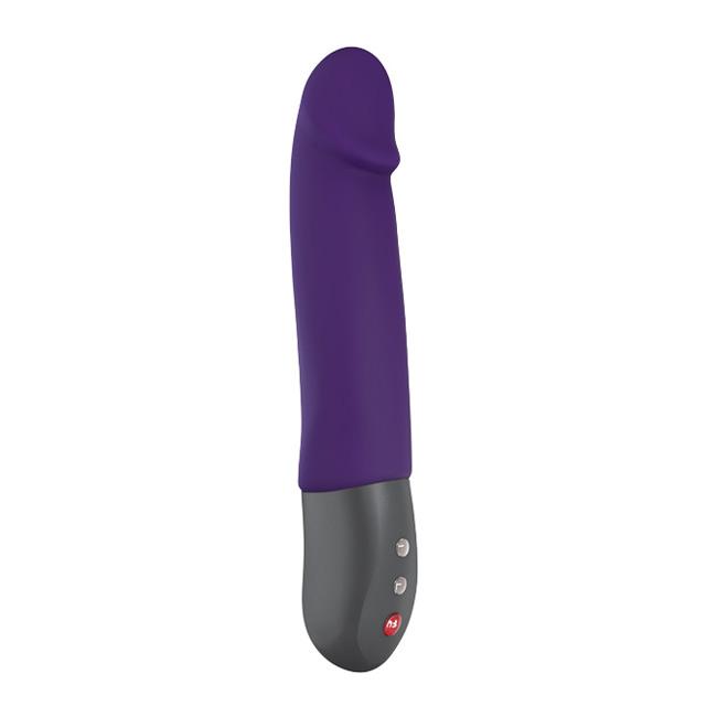 Purple realistic thrusting G-spot massager with gray base and Fun Factory branding.