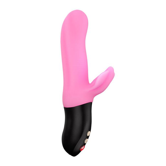Pink and black rabbit vibrator with buttons on the base.
