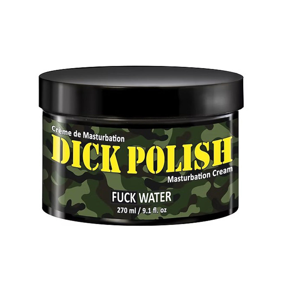 A jar of Dick Polish masturbation cream with a camouflage pattern.