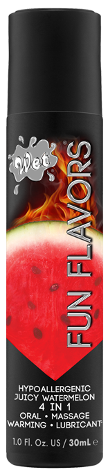 Wet Watermelon 4-in-1 lubricant with watermelon image and flames.