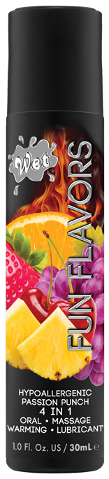 Wet Fun Flavors Passion Punch warming lubricant with fruit imagery.