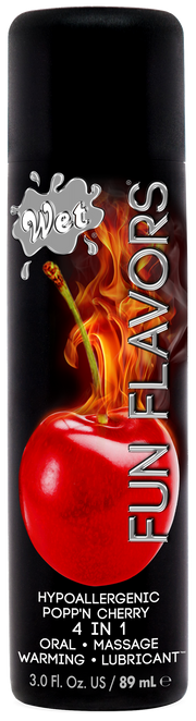 Wet Popp'n Cherry warming lubricant with a cherry and flame design.