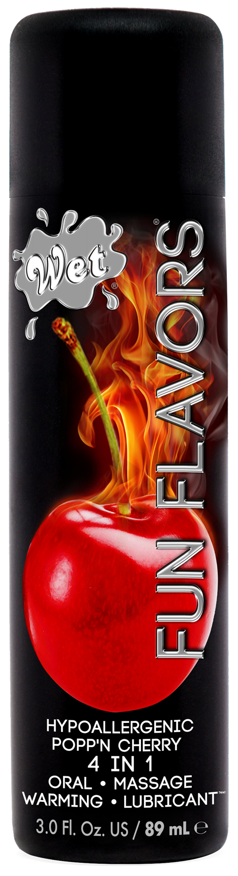 Wet Popp'n Cherry warming lubricant with a cherry and flame design.