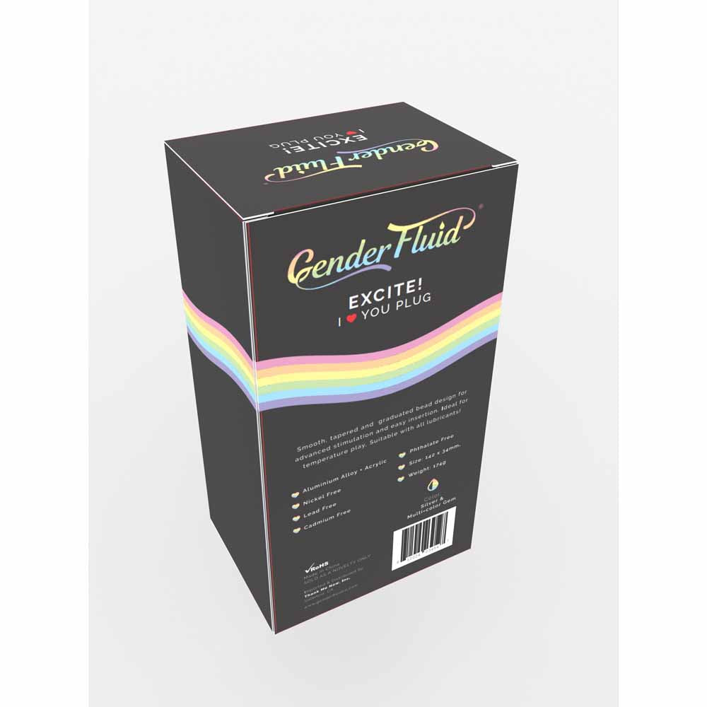 Gender Fluid Excite Heart Anal Plug made of aluminum alloy and acrylic.