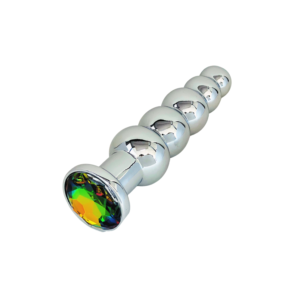 Silver anal plug with a jeweled base.