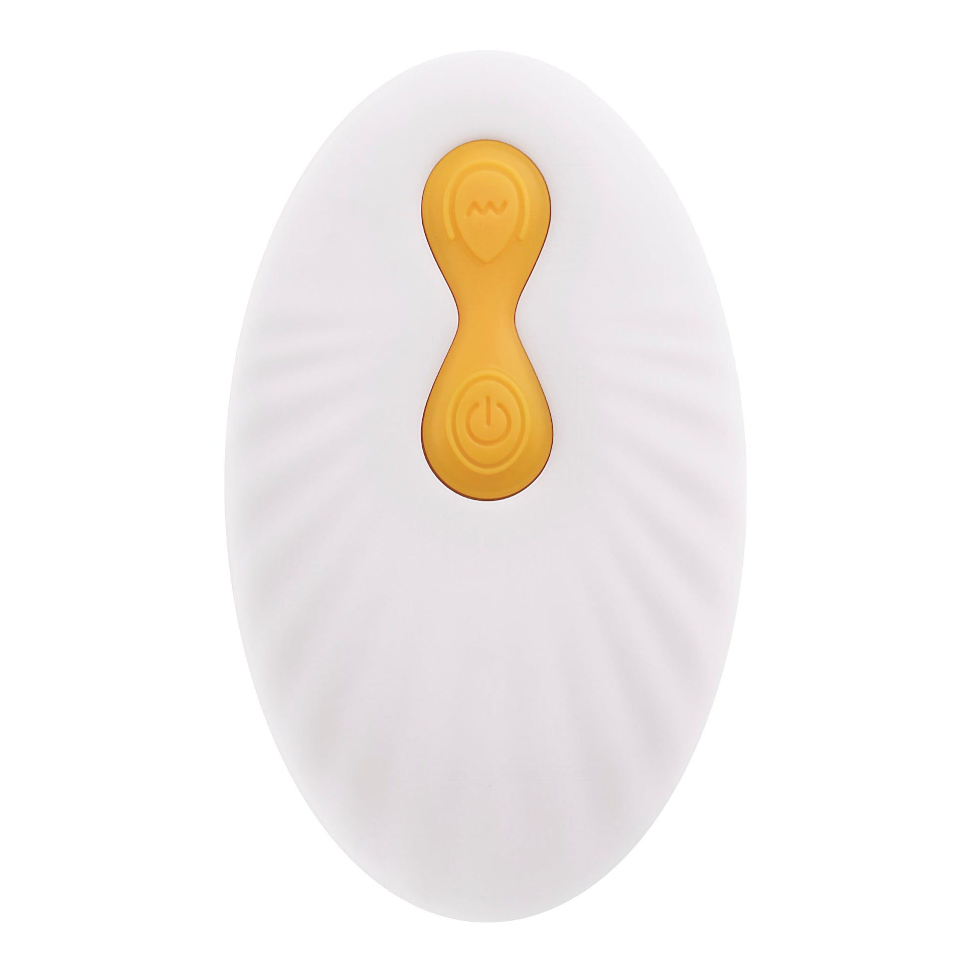 White oval device with yellow buttons, one with a power symbol.