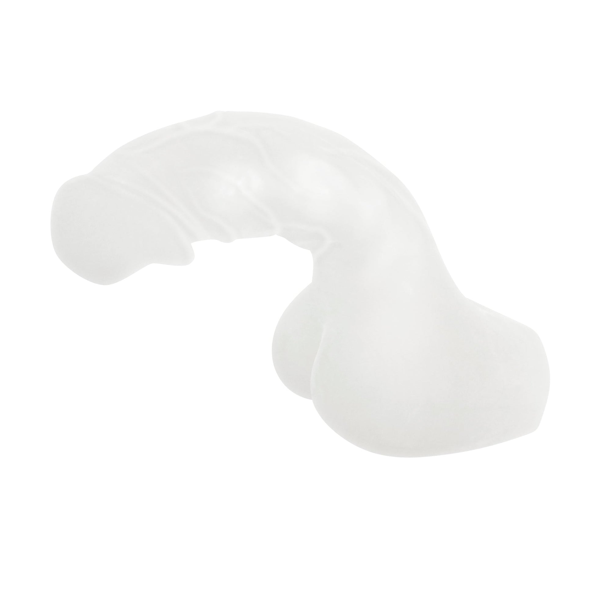 Textured clear stroker with a curved shaft and two rounded bulbs.