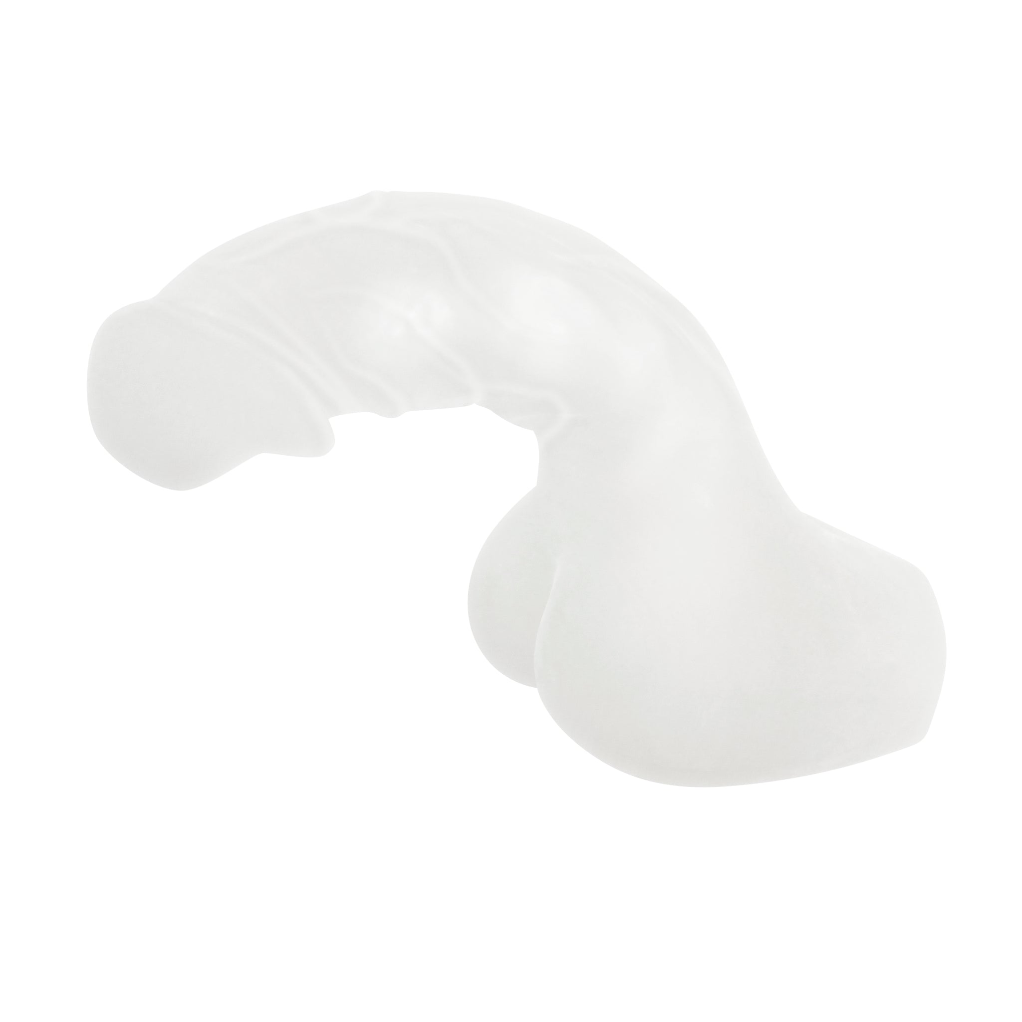 Textured clear stroker with a curved shaft and two rounded bulbs.