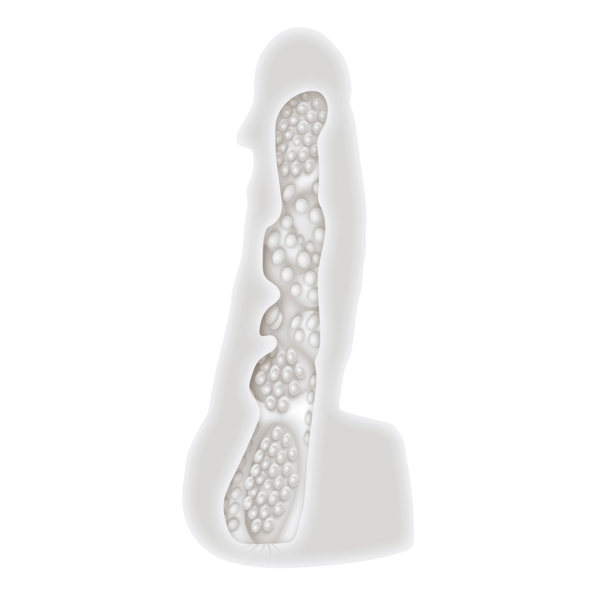 White textured stroker with internal raised bumps and a vibrating ring.