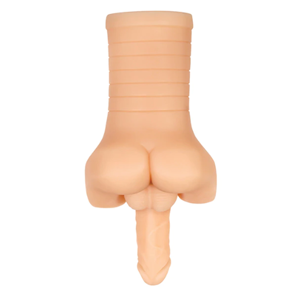 A textured stroking toy with a realistic shaft and vibrating ring.