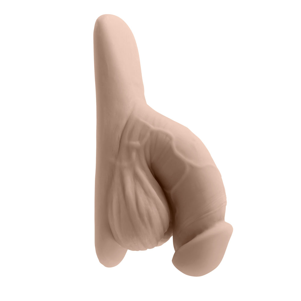 Light beige 4-inch squishy TPE realistic packer with lifelike veins and wrinkles.