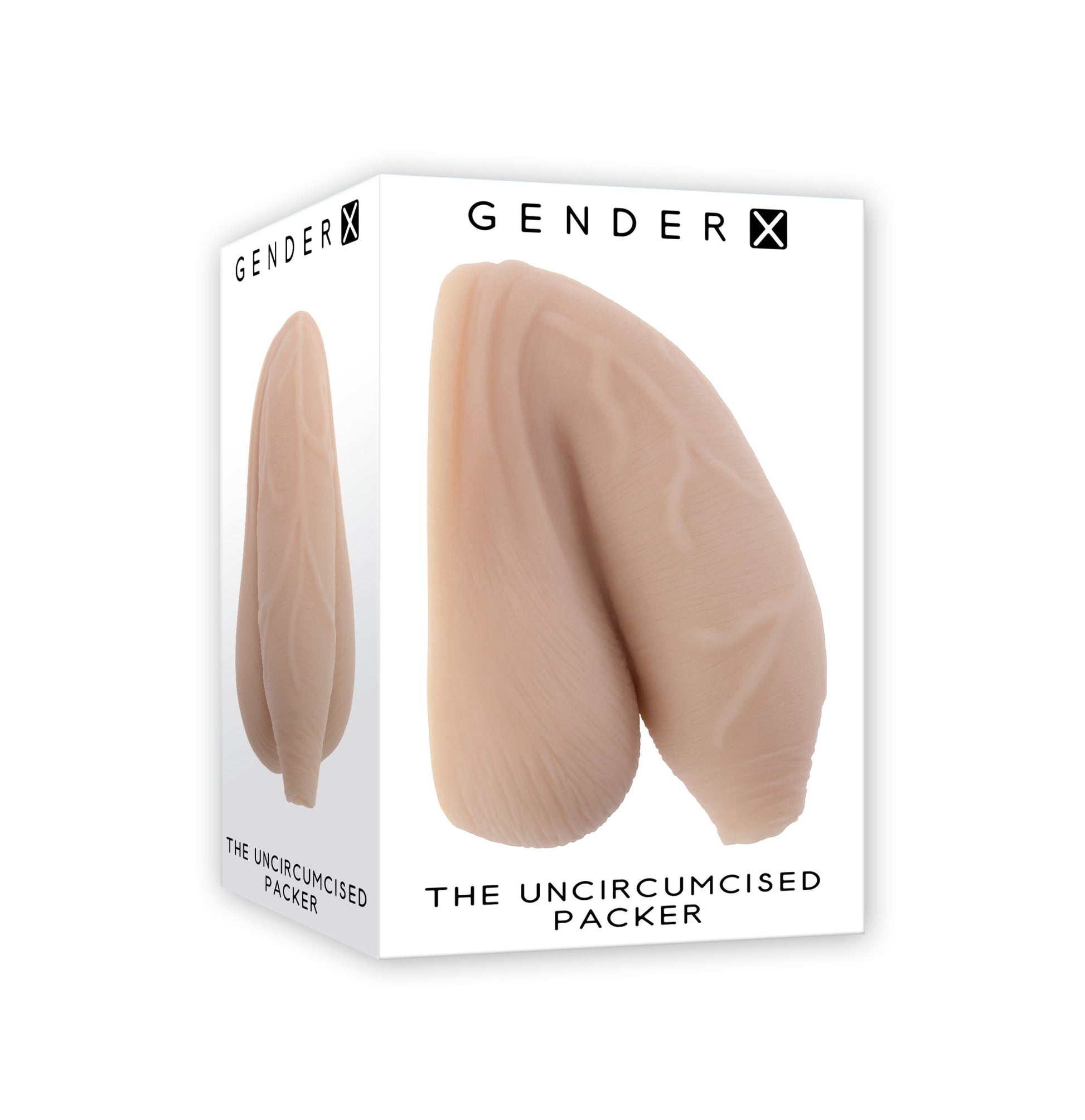 Uncircumcised packer in waterproof TPE, soft feel, shown in packaging.