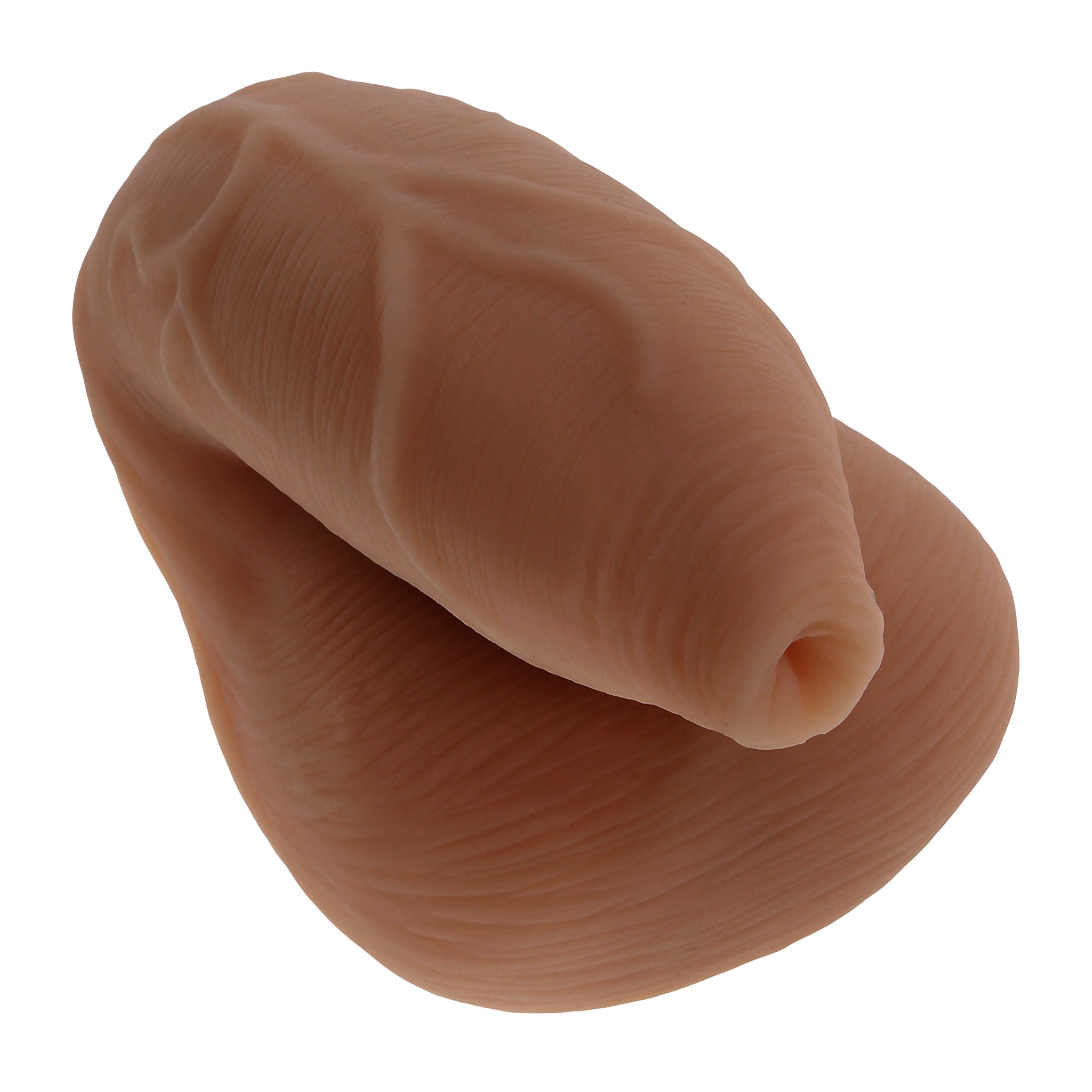 Uncircumcised soft TPE packer with realistic skin texture and a hollow opening.