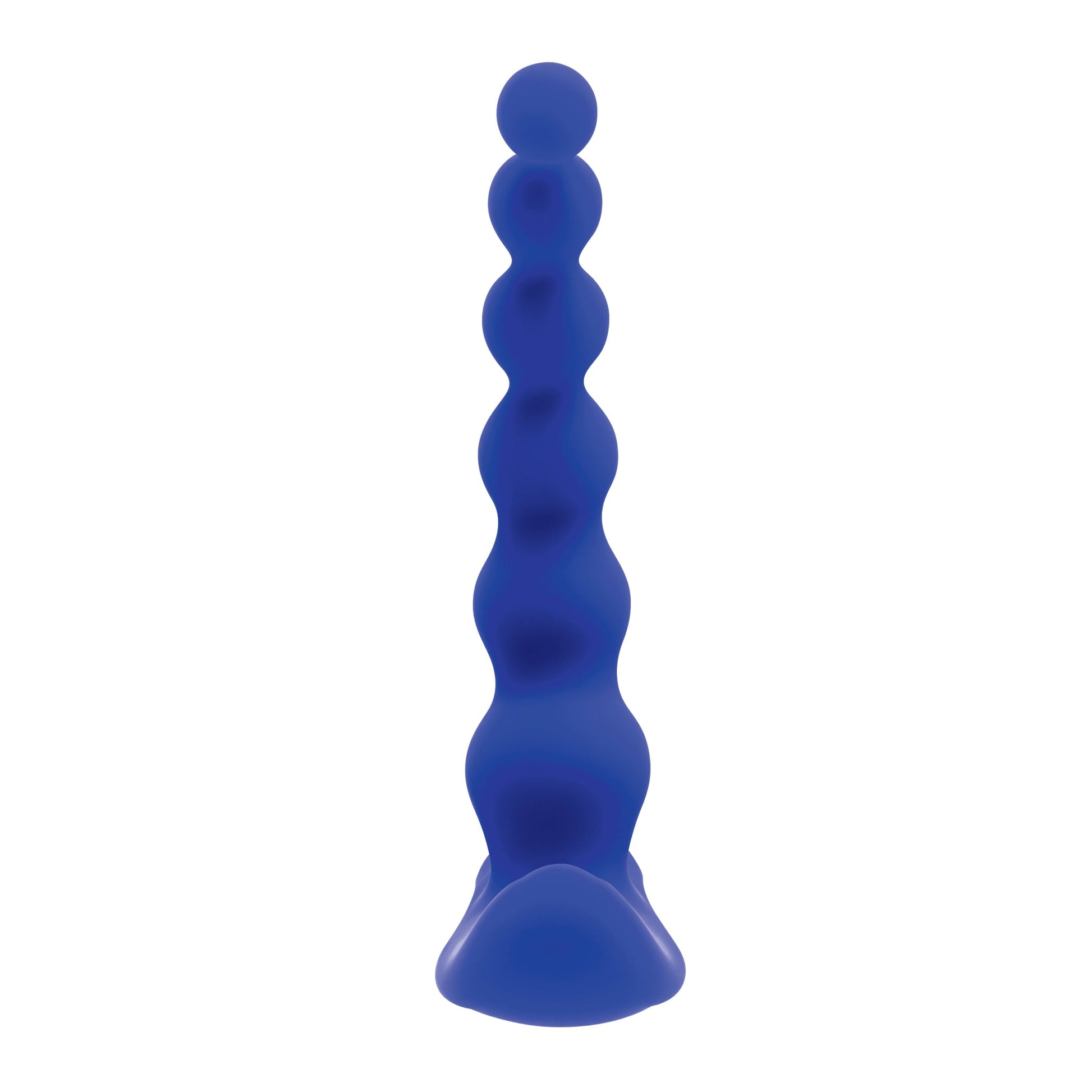 Blue beaded silicone vibrator with a flared base.