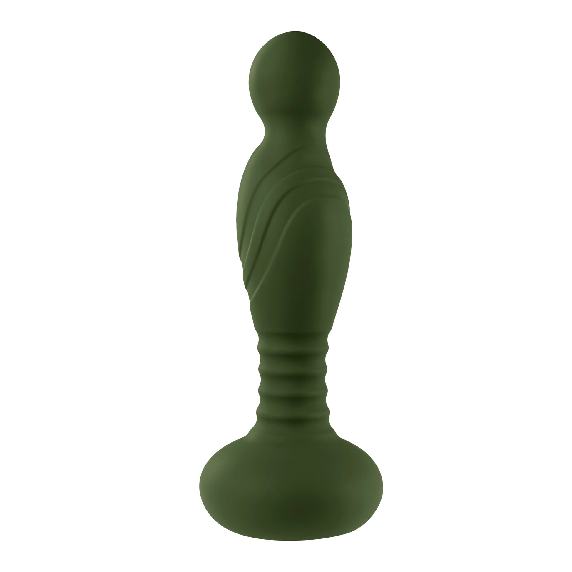 A green G-spot vibrator with a rounded head and ribbed stem.