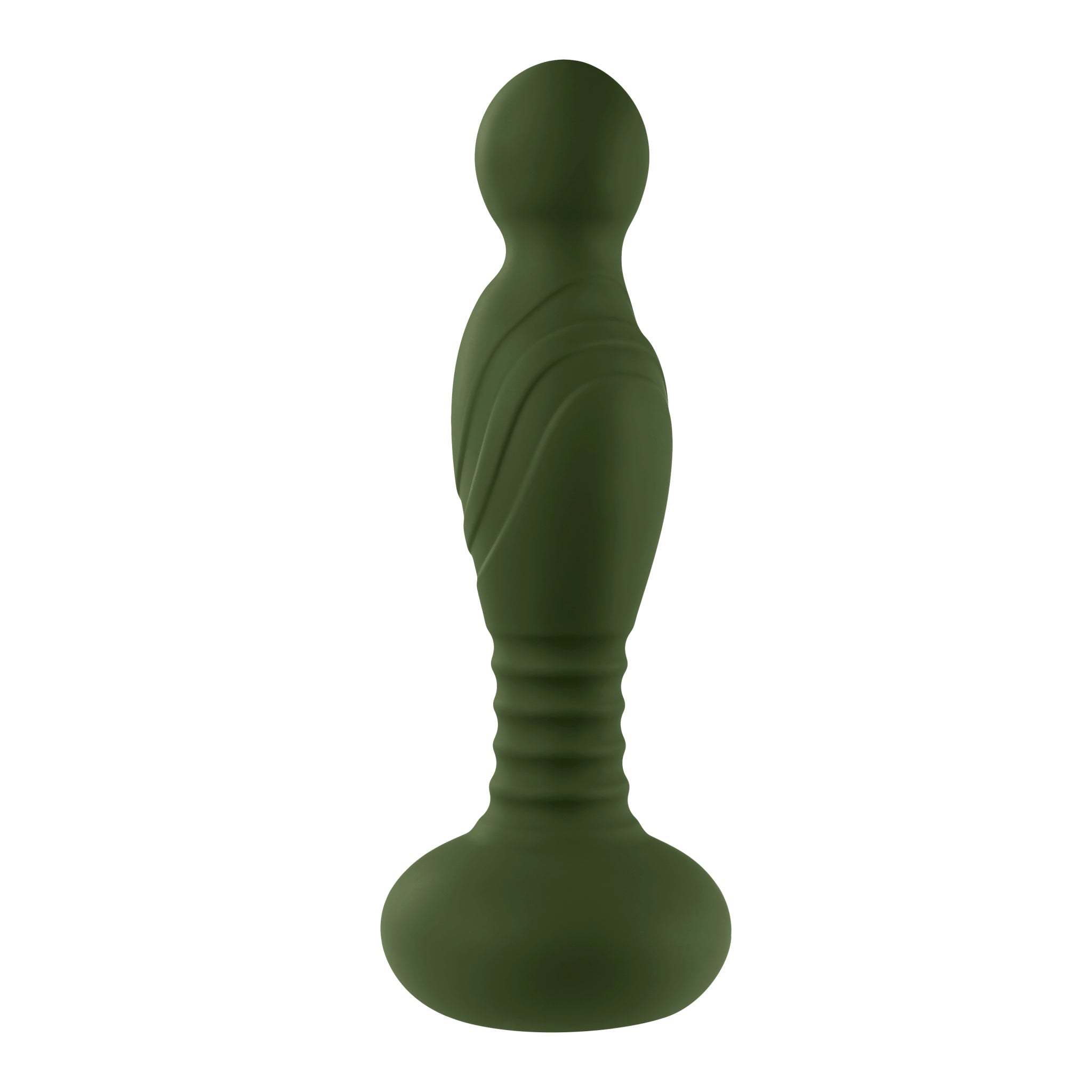 A green G-spot vibrator with a rounded head and ribbed stem.